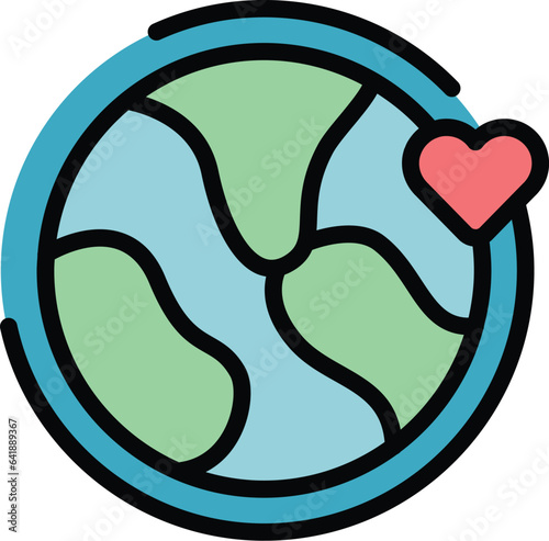 Global generosity icon outline vector. Heart love. Social team color flat