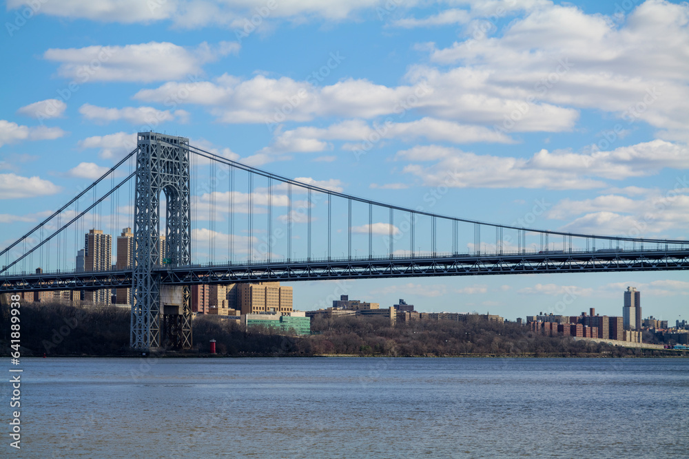 Hudson River Park in New Jersey, view to New York City in sunny spring day. High quality photo