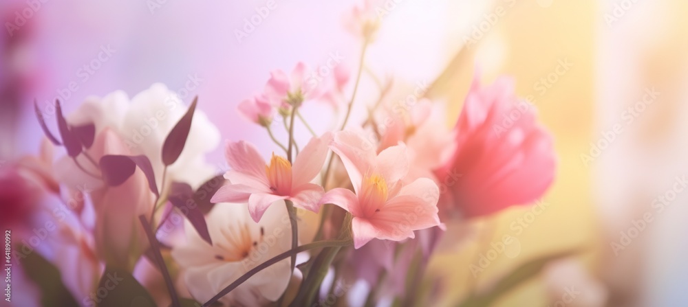 Close up of dreamy bouquet with colourful flowers