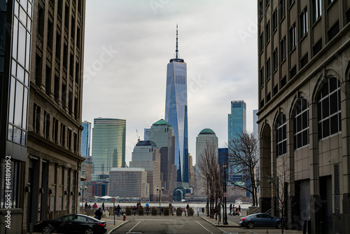 World Trade center building in Manhattan, view from between buildings from New Jersey. High quality photo