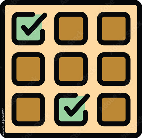 Approved quiz icon outline vector. Word education. Time checklist color flat