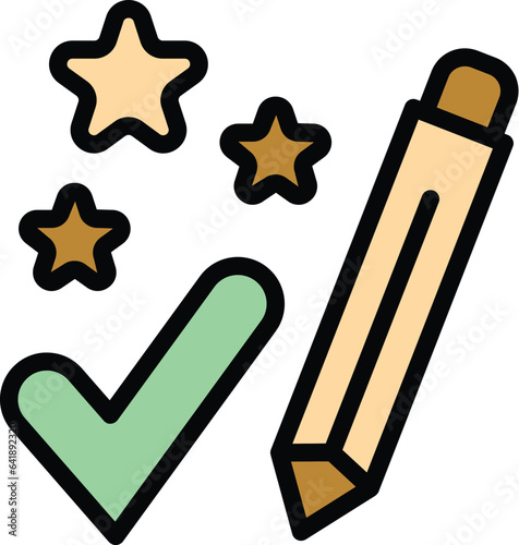 Approved quiz icon outline vector. Trivia exam. Ask test color flat