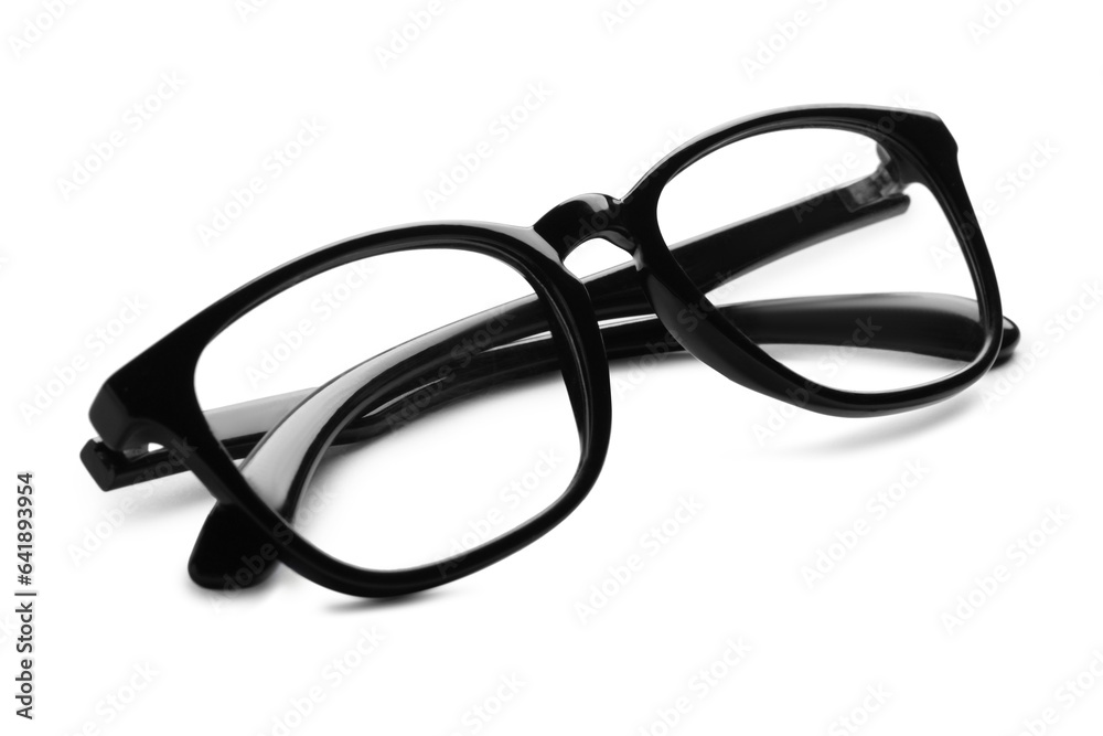 Stylish pair of glasses with black frame isolated on white