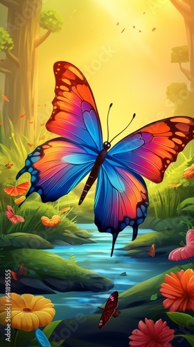 Pretty Butterfly Cartoon with Rainbow Colors © Jardel Bassi