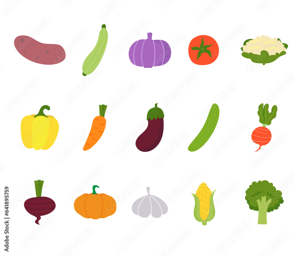 Set of citrus vegetables on a white background: onion, potato, cucumber, tomato, cauliflower, broccoli, garlic, corn, pumpkin, beet Set of citrus vegetables on a white background: onion, potato, cucumber, tomato, cauliflower, broccoli, garlic, corn, pumpkin, beet