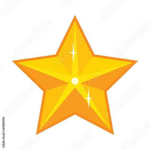 Glowing gold star with orange frame and small stars icon isolated on white background. Vector illustration