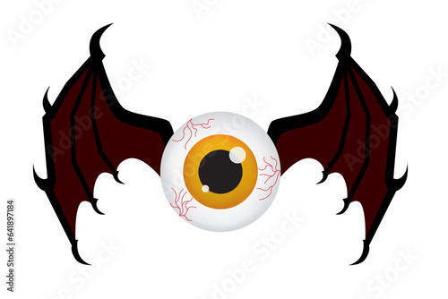 Eerie eye with devil wings on back. Spooky graphic element design for decoration in Halloween.