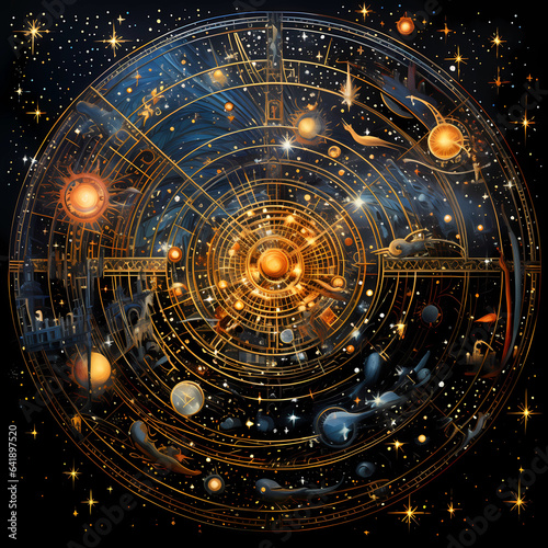 Starry Night Sky with Zodiac and Constellations