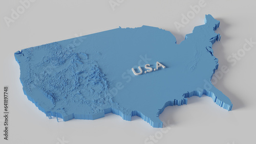 A map of U.S with minimal digitized mosaic height information, 3d rendering photo