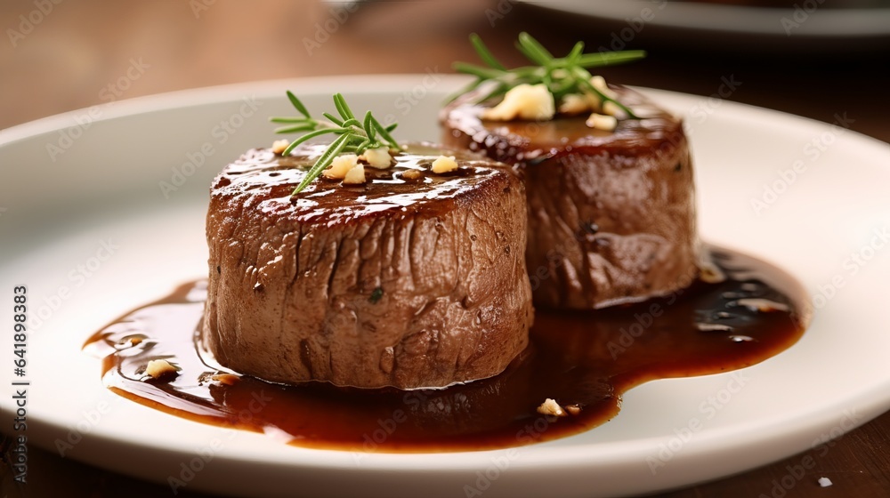 Filet Mignon Delight: Succulent Steak with Sauce on a Plate Filet Mignon Delight: Succulent Steak with Sauce on a Plate