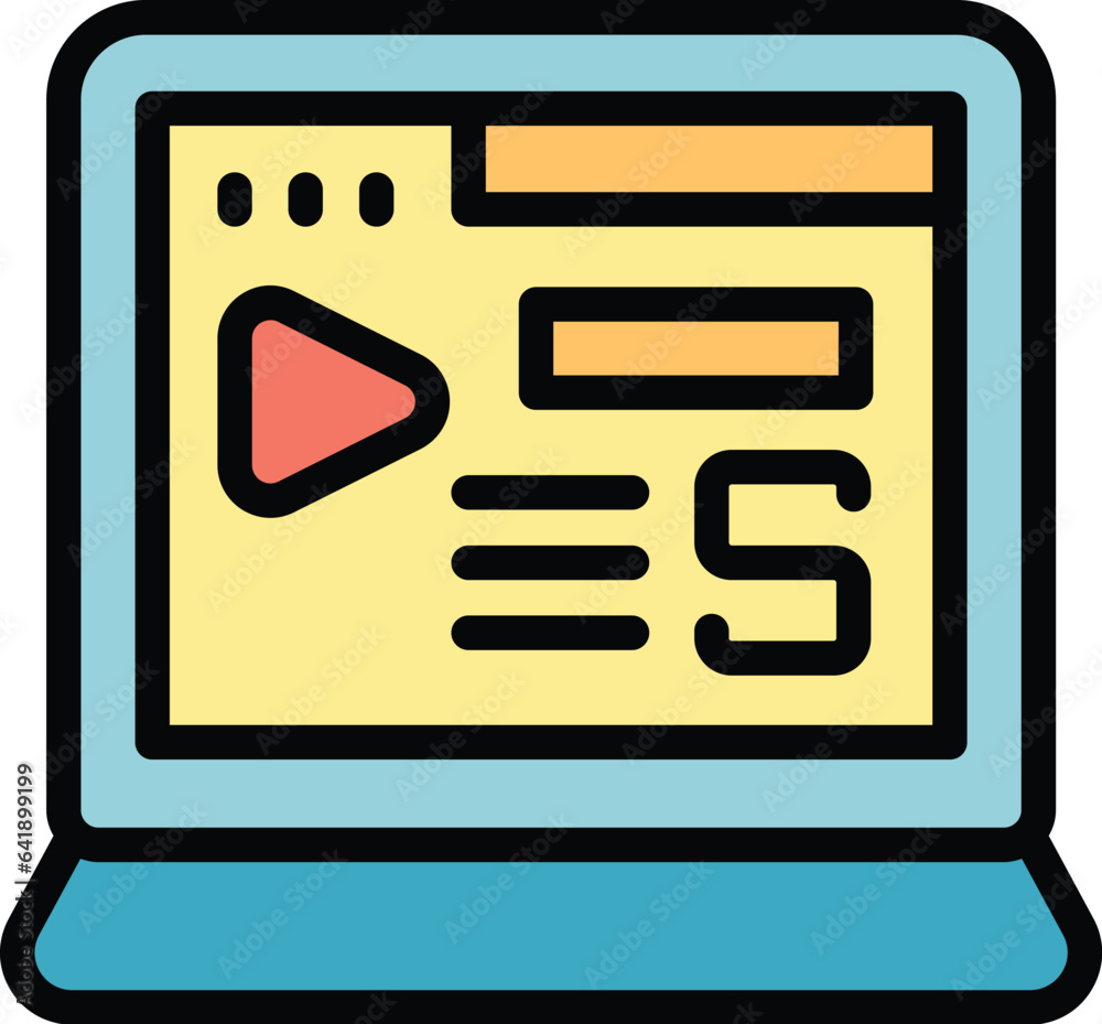 Laptop monetize icon outline vector. Profit data. Driven digital color flat