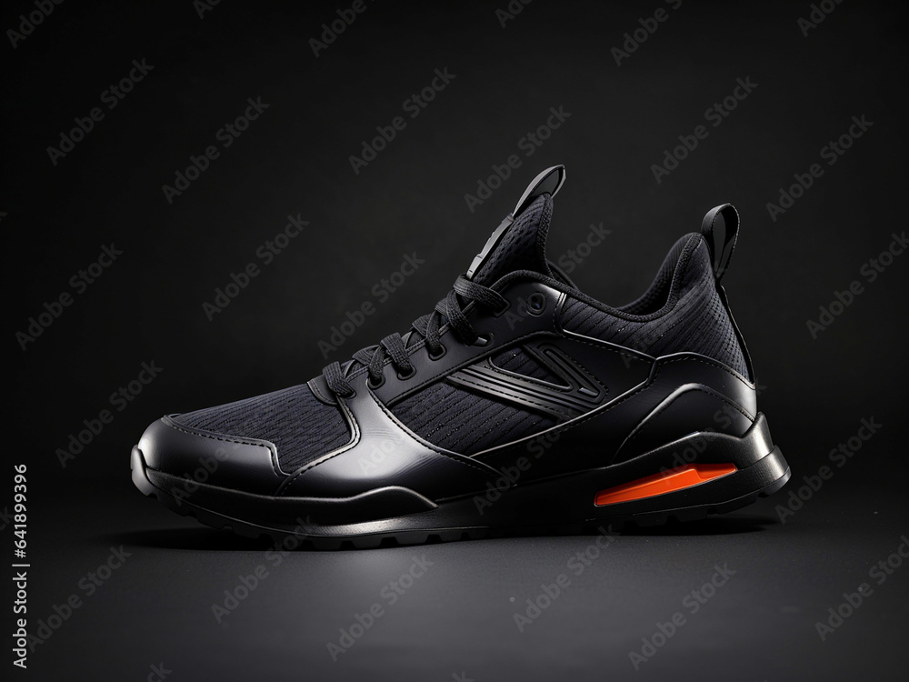 Black sports shoe on black background