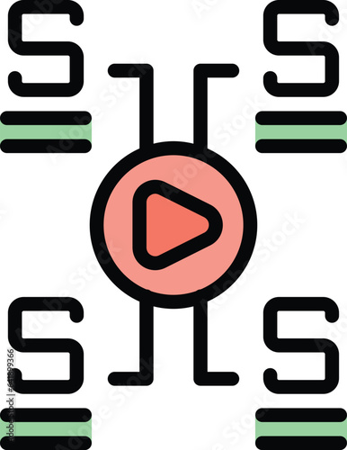 Monetize scheme icon outline vector. Video profit. Data blog color flat