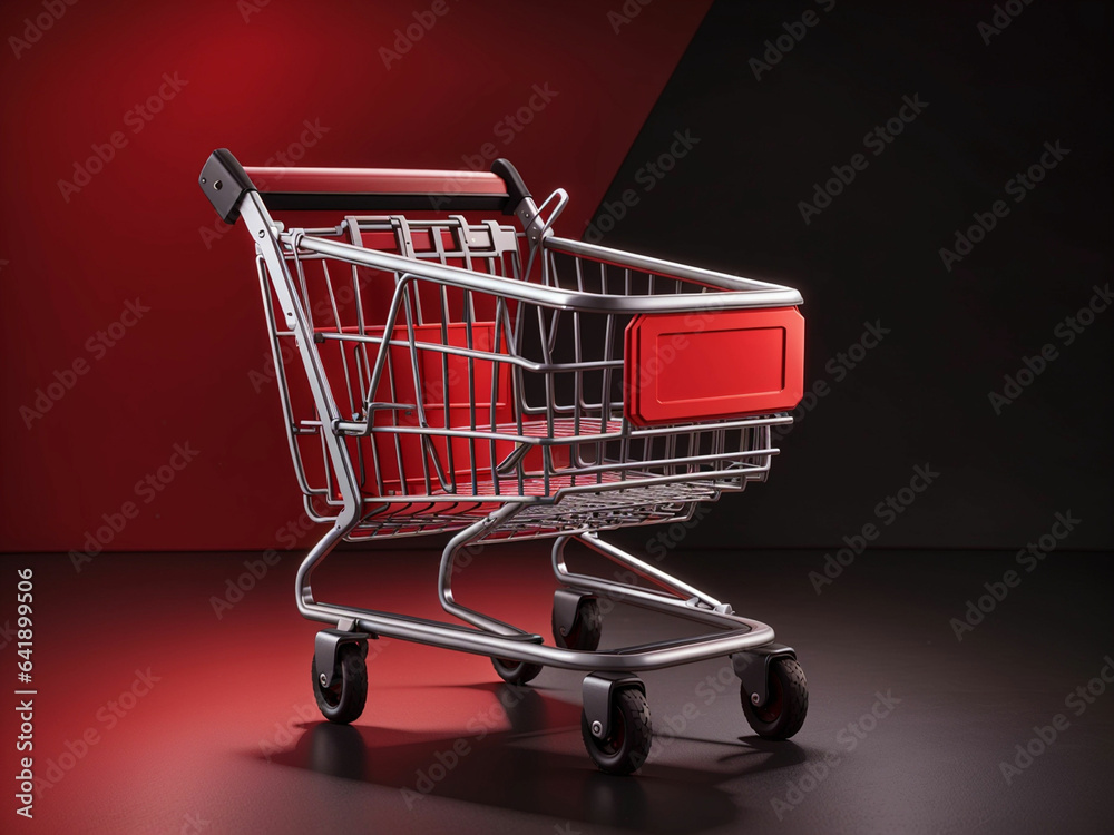 Shopping cart on red and black background