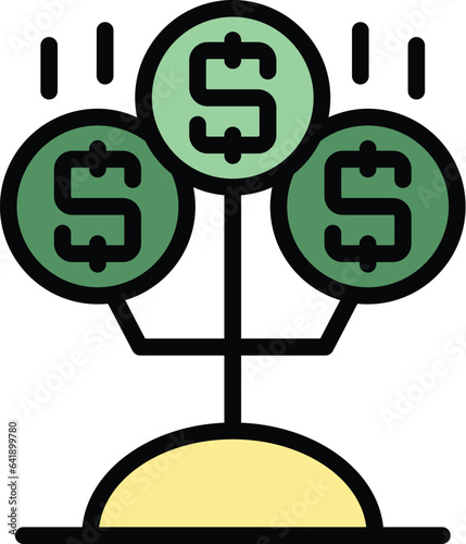 Monetize tree icon outline vector. Video money. Data profit color flat