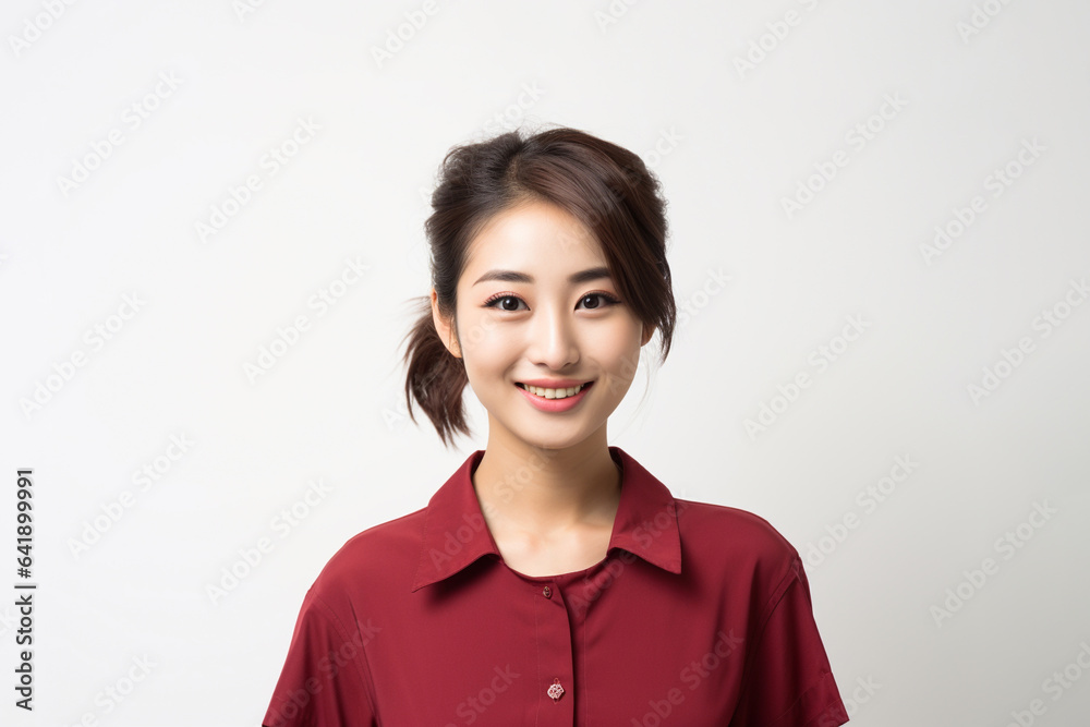 Portrait of a smiling young woman with good health glowing skin and positivity standing and looking at the camera on white background. Portrait of a smiling young woman with good health glowing skin and positivity standing and looking at the camera on white background.