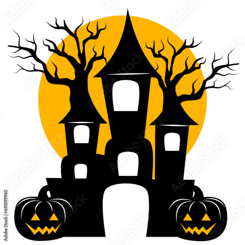 Silhouette Halloween night and element with Full Moon 