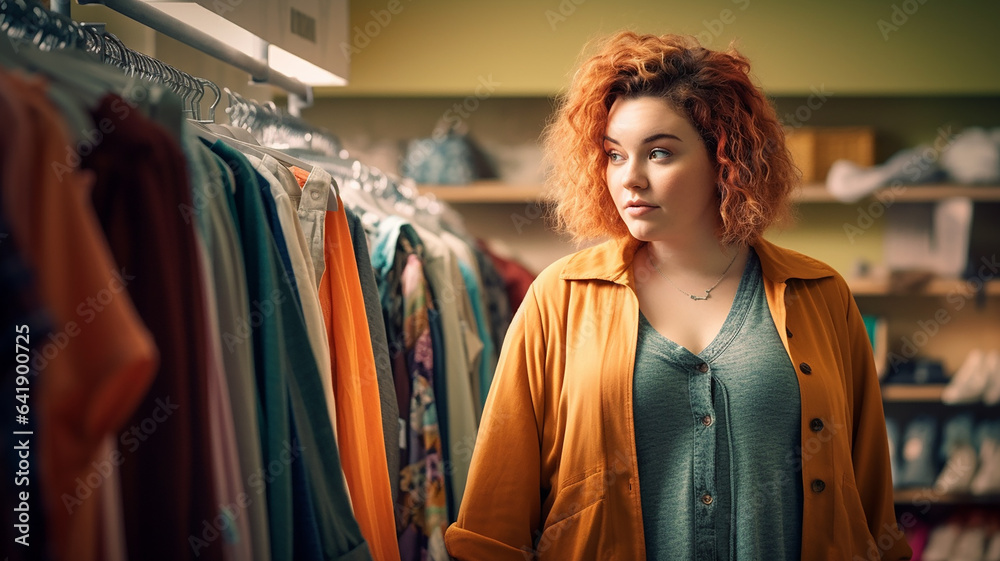 肥満・プラスサイズの女性が洋服屋で服を選んでいる
肥満・プラスサイズの女性が洋服屋で服を選んでいる