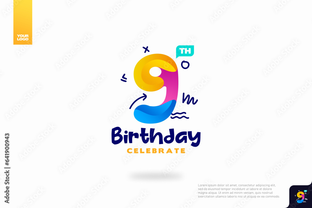 9th child birthday celebration party logo number.
9th child birthday celebration party logo number.
