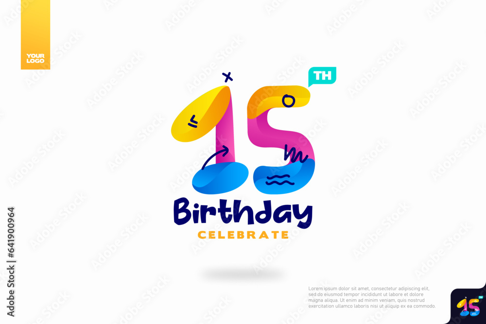15th child birthday celebration party logo number.
15th child birthday celebration party logo number.