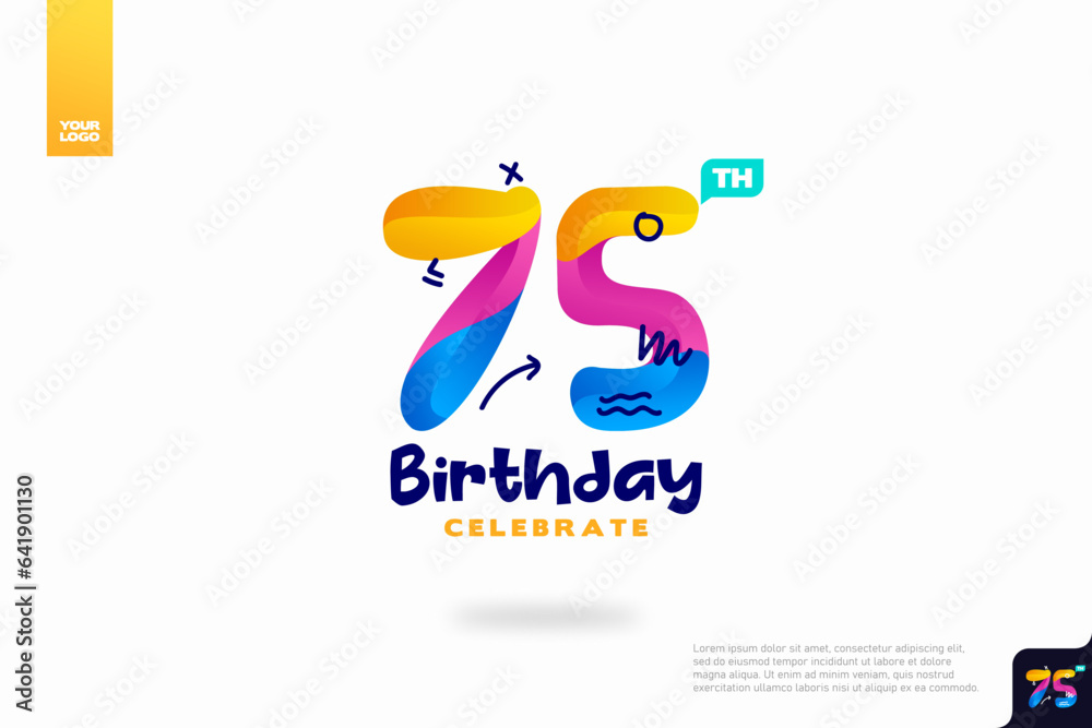 Number 75 logo icon design, 75th birthday logo number, anniversary 75
