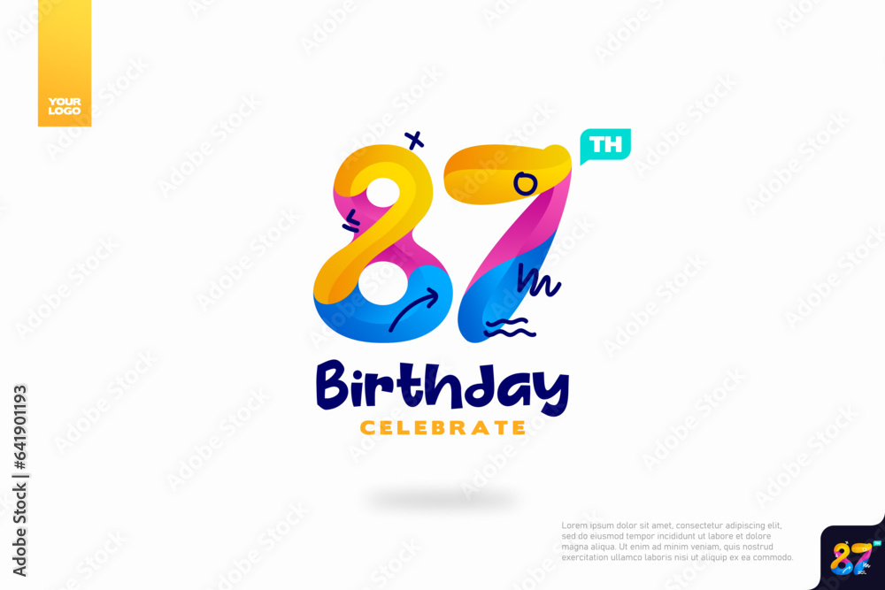 Number 87 logo icon design, 87th birthday logo number, anniversary 87
