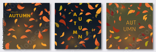 Autumn seasonal background with falling autumn yellow, green, orange and red colored leaves isolated on the background. Orange lights on background. Hello autumn vector illustration photo