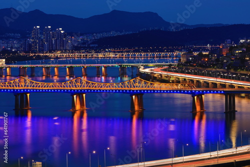 night view of hanriver in seoul, korea photo