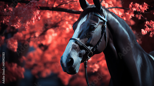 Horse - side profile - fall - autumn - peAk leaves season 