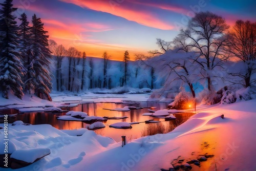 sunrise over the mountains, sunset in the mountains, Colorful winter sunset © Mehram