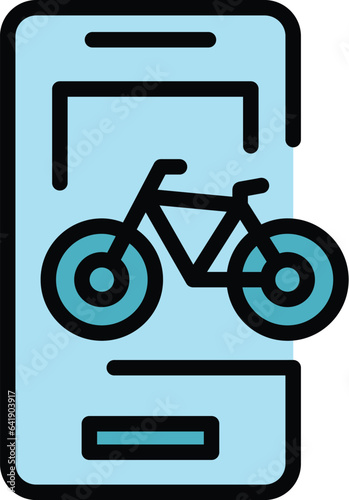 Smartphone bike rent icon outline vector. Park area. Rack station color flat