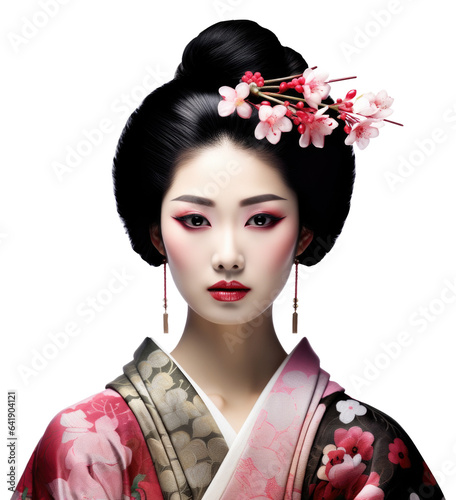 Japanese Geisha Isolated on Transparent Background 