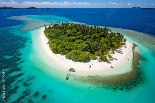 Enchanting Aerial Escape: Serene Secret Island Paradise with Pristine Turquoise Waters, White Sandy Beaches, and Unspoiled Natural Beauty