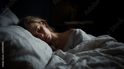 寝る・眠る・睡眠をとる白人女性（寝室・ベッドルーム）  © buritora