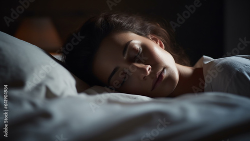 寝る・眠る・睡眠をとる白人女性（寝室・ベッドルーム）
 photo