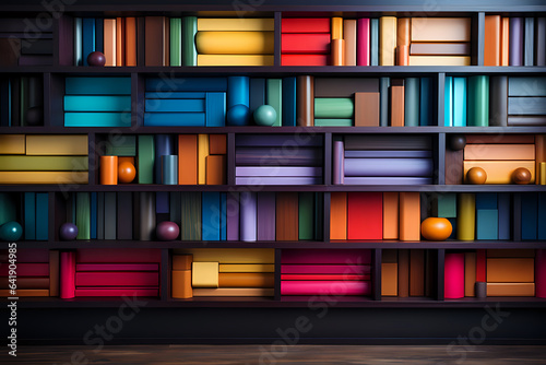 big bookshelf with colorful books  dream library   colorful banner poster of big large bookcase with many book in house interior. Bookshelves in the library or large bookcase with lots of books