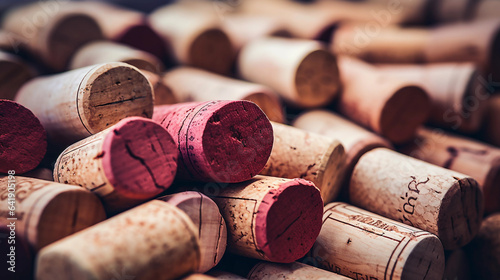 A Collection of Stacked Wine Corks, Crafted into a Charming Piece of Artistry, Capturing the Essence of Fine Wine Moments photo