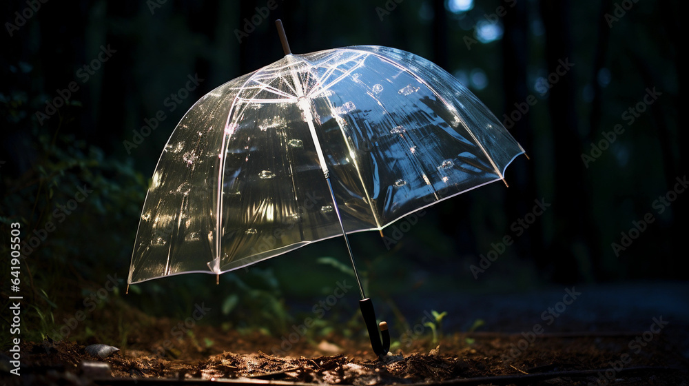 An Umbrella Amidst Falling Raindrops, a Captivating Blend of Protection and the Serenity of a Rainy Day