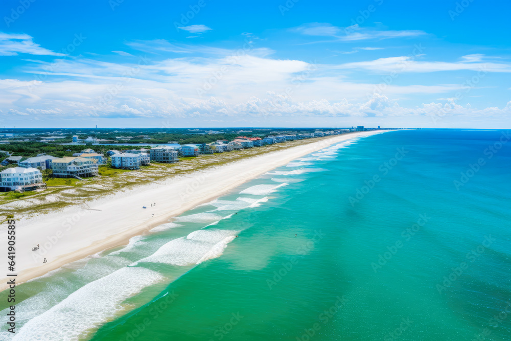 Captivating Aerial Glimpse: Emerald Isle's Pristine Coastline & Crystal Clear Waters, Unveiling a Tropical Paradise of Serene Beauty & Tranquil Escape