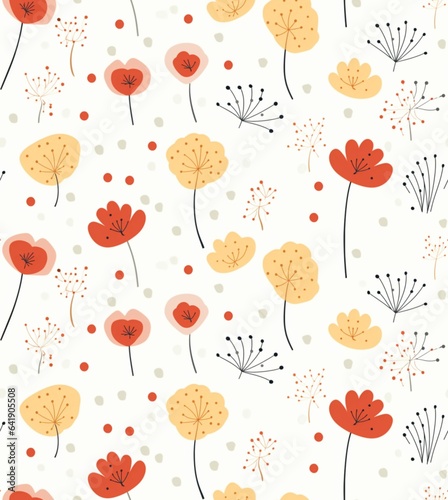 Seamless Autumn leaves and flower background