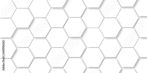 Seamless white pattern with hexagons. abstract white and gray shade technology wallpaper. wall with textured hexagons. the diamonds on the wall. white wall. 3D Futuristic abstract honeycomb mosaic.
