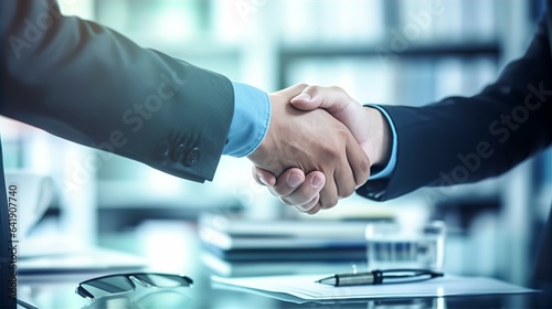 オフィス・工場で握手するビジネスマン（技術協力）
