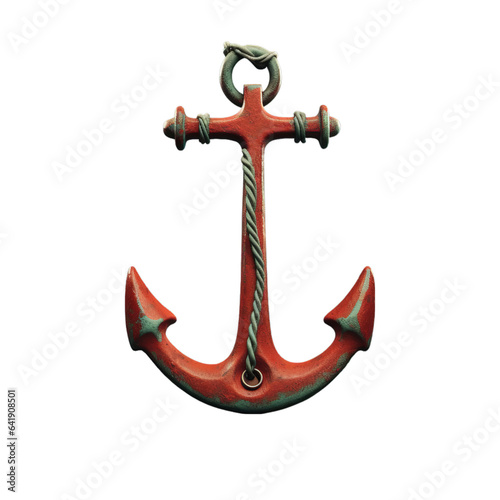 A red anchor on a table