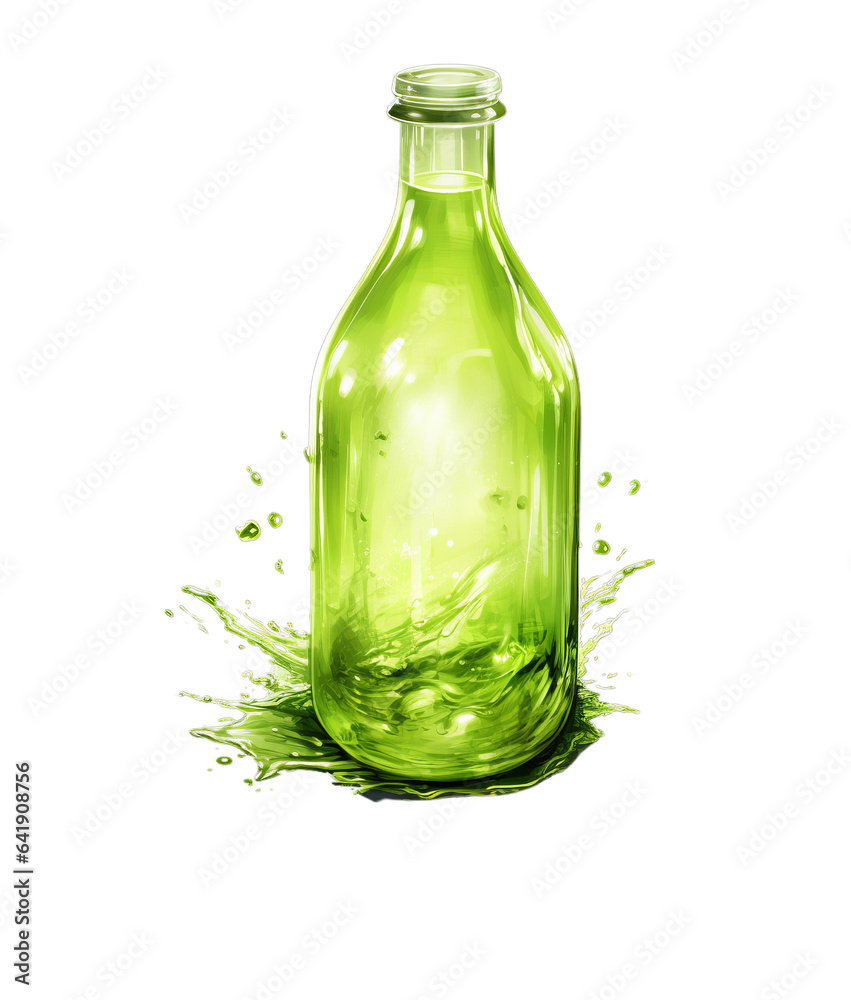 A green glass bottle with water splashing out