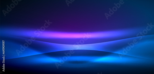 Dynamic waves in ethereal glow of neon lights. Concept merges fluidity of motion with vibrant allure of neon, crafting entrancing backdrop that embodies both vitality and futuristic sophistication