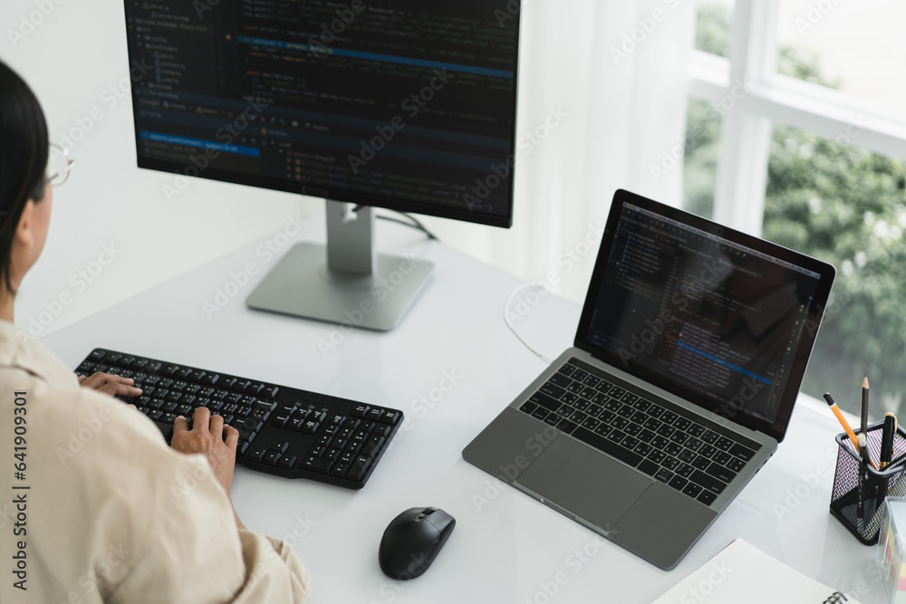 Developer programmer programming code to developing website and application in software office Developer programmer programming code to developing website and application in software office