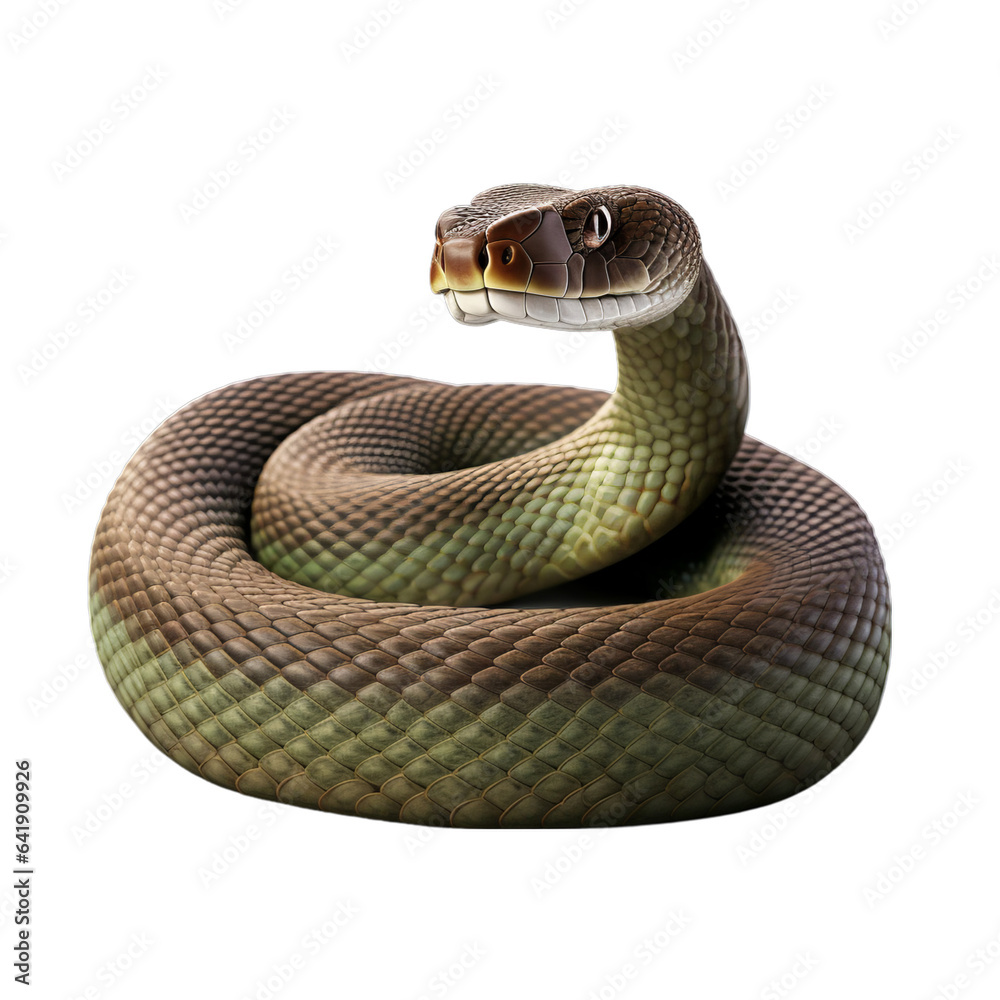 Fototapeta premium A brown and green snake on a white background