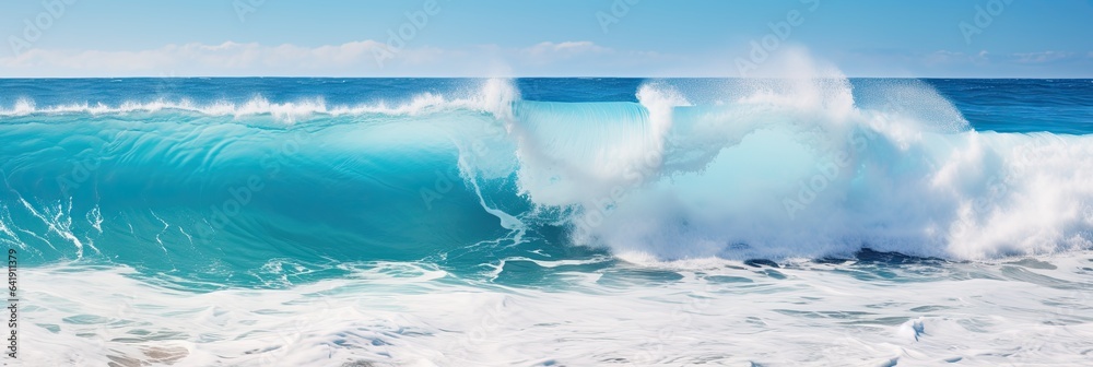 illustration of sea shore beach, beach waves, big breaking wave, generative AI