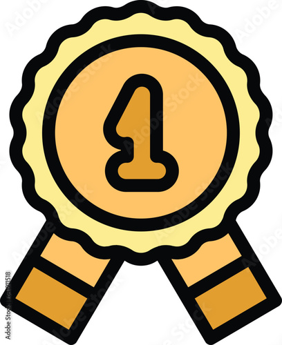 Horse gold medal icon outline vector. Jockey sport. Derby betting color flat