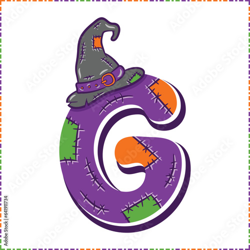 Halloween English Alphabet letter G witch theme drawing